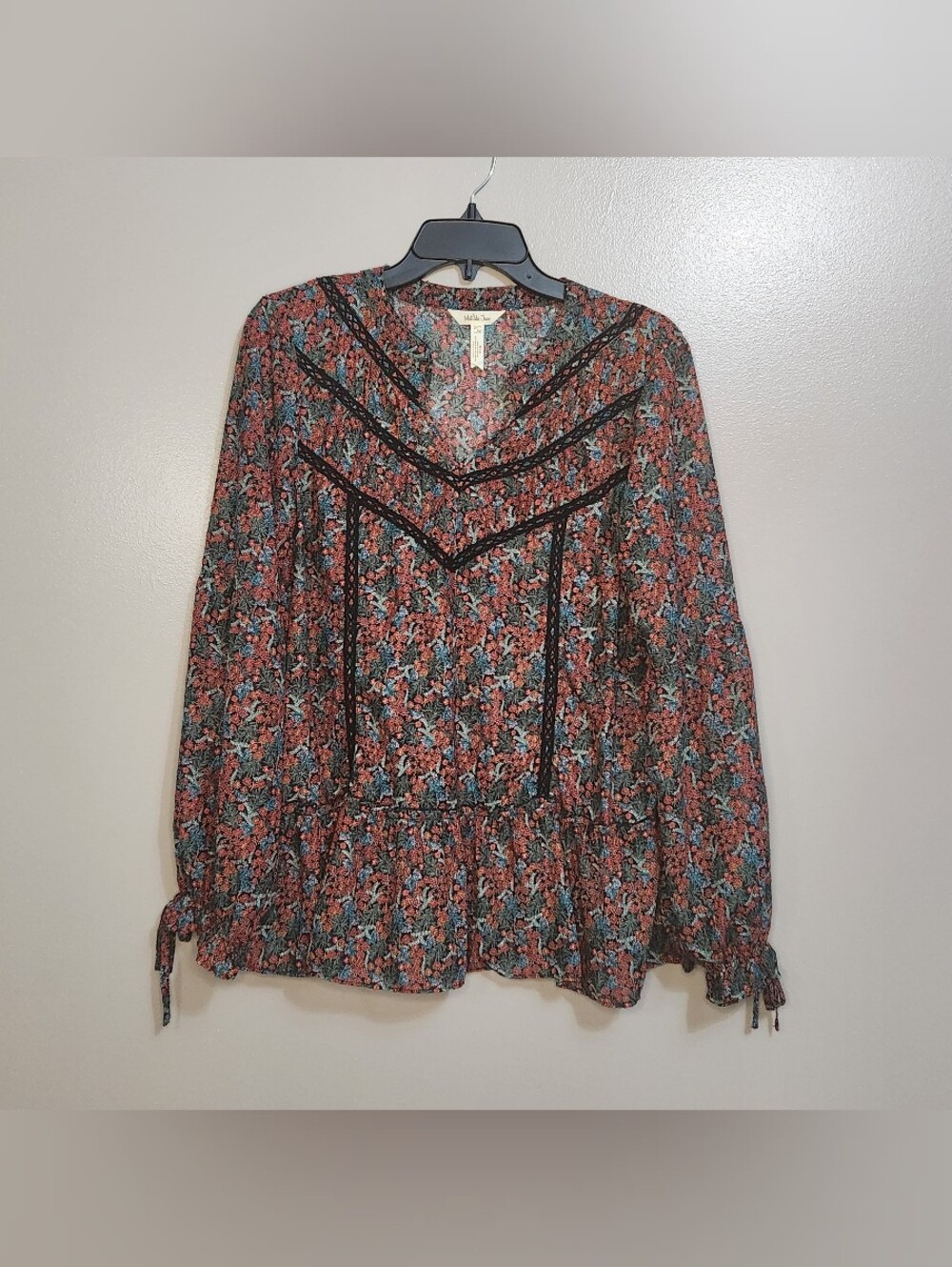 Matilda Jane Sheer Floral Peasant Blouse Size Large